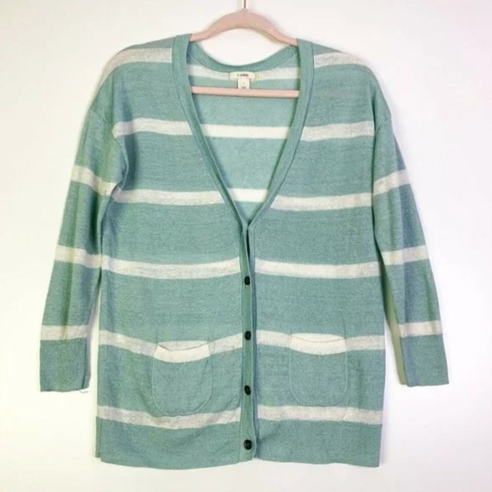 ​Caslon Womens Linen Striped V Neck Cardigan Sz L